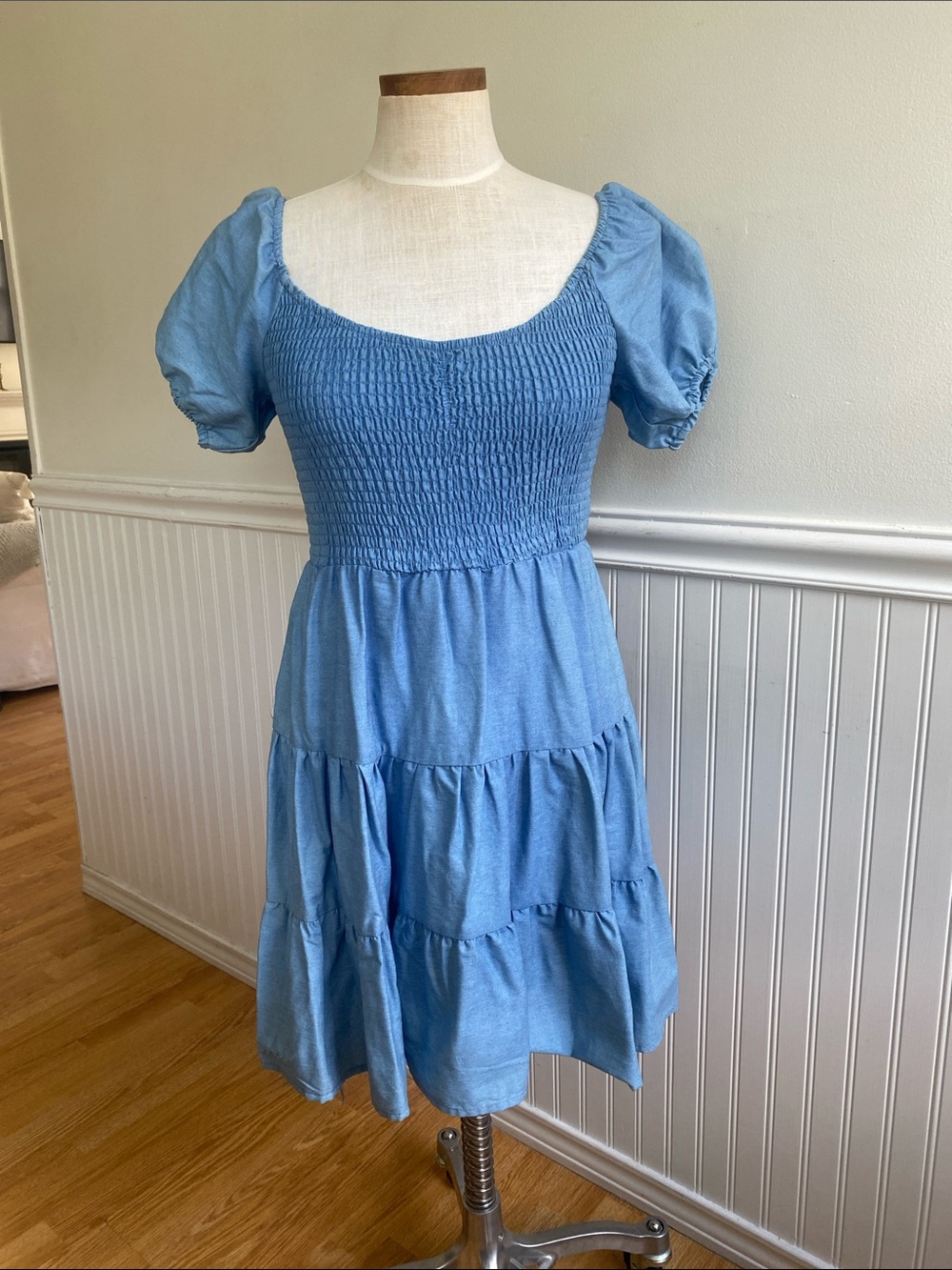 NWT Rue21 Light Blue Smocked Puff Sleeve Tiered Mini Dress